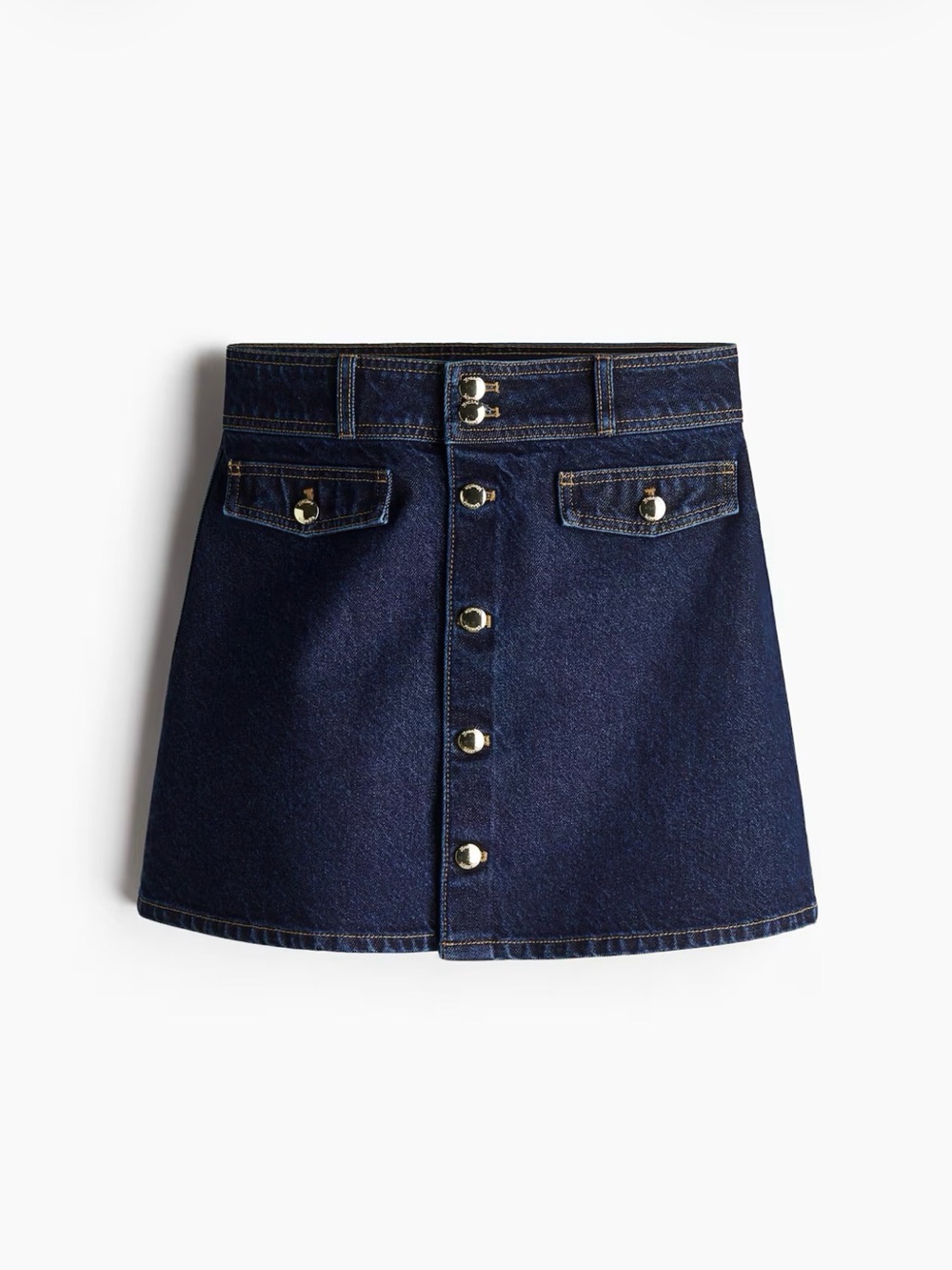 H&M Dark Blue Button-Front Denim Mini Skirt